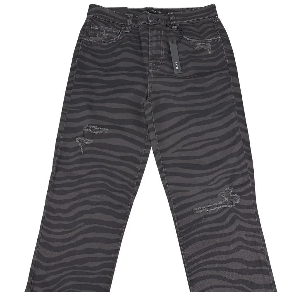 NWT J BRAND Ruby High-Rise Crop Cigarette Jean Size 25 Black Dazzle Destruct